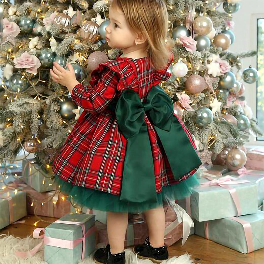 Dress for Girls Red Christmas Dress Plaid Tulle Tutu Skirt Princess Dress Xmas Clothes Outfit for Kids Size 6M-6